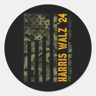 Adesivo Redondo Walz 2024 Eleição Presidencial Kamala Camo Flag
