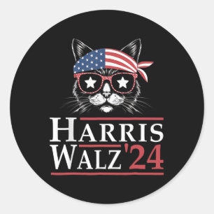 Adesivo Redondo Walz 2024 Engraçado Eleição Gato Kamala Harris Tim