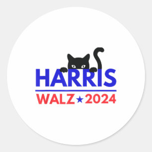 Adesivo Redondo Walz 2024 Engraçado Eleição Gato Kamala Harris Tim