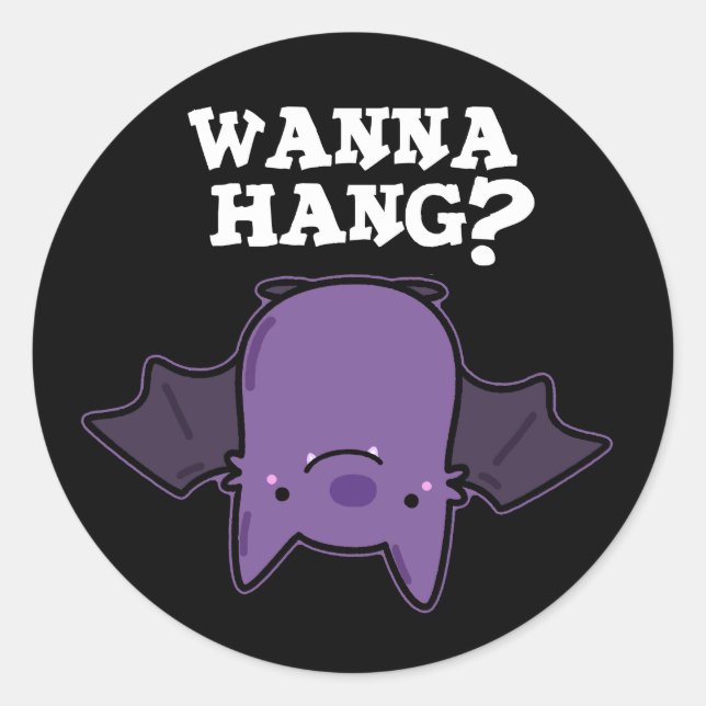 Adesivo Redondo Wanna Hang Funny Animal Bat Pun Dark BG (Frente)