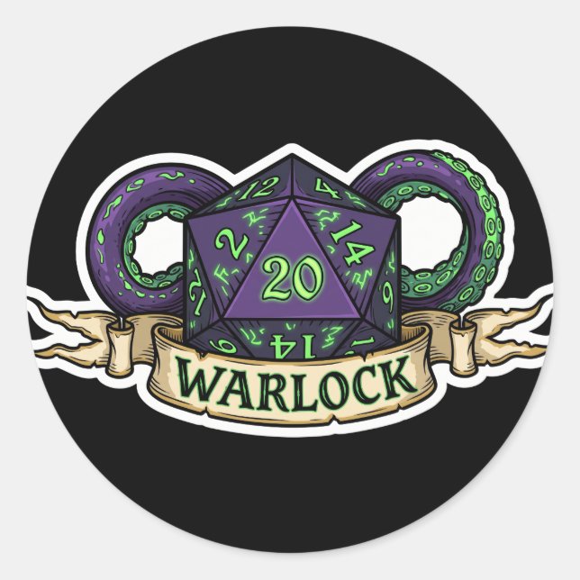 Adesivo Redondo Warlock D20 Class Crest Sticker - Funny D&D Warloc (Frente)