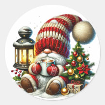 Warm Christmas Gnome Round Sticker