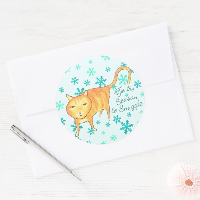 Adesivo Redondo Warm Fuzzies & Winter Flurries Christmas Cat (Envelope)
