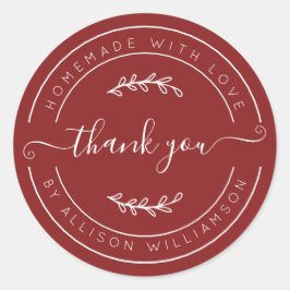 Adesivo Redondo Warm Red Homemade Thank You Label