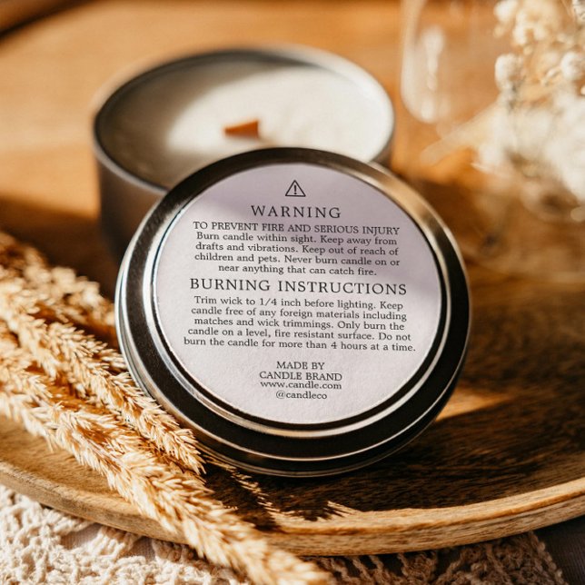 Adesivo Redondo Warning Burning Instructions Candle Label (Criador carregado)