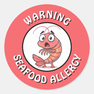 Adesivo Redondo Warning Severe Seafood Allergy Alert Button