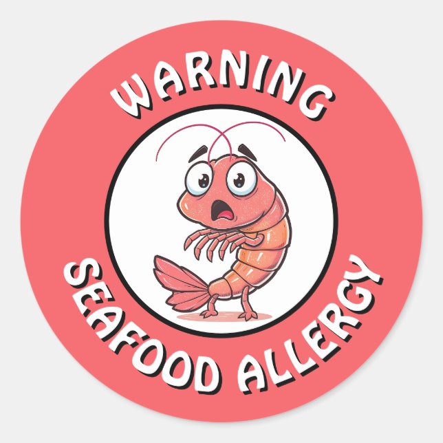 Adesivo Redondo Warning Severe Seafood Allergy Alert Button (Frente)