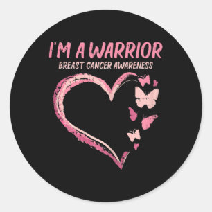 Adesivo Redondo Warrior Heart Butterfly Cancer Sensibilização Com