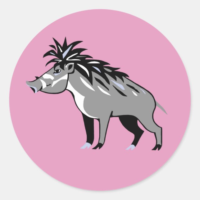 Adesivo Redondo Warthog - Cute rosa Warwy PIG - Wildlife - Nature (Frente)