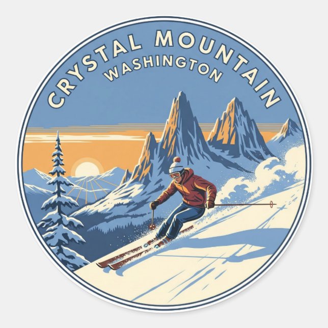 Adesivo Redondo Washington Crystal Mountain Skiing (Frente)