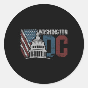 Adesivo Redondo Washington Dc Capitol Hill Usa Flag Souvenir Desig