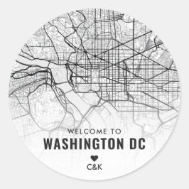 Adesivo Redondo Washington, DC. Mapa da Cidade | Boas-vindas