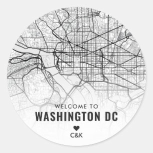 Adesivo Redondo Washington, DC. Mapa da Cidade   Boas-vindas