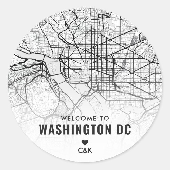 Adesivo Redondo Washington, DC. Mapa da Cidade | Boas-vindas (Frente)