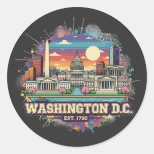 Adesivo Redondo Washington DC Skyline   Orgulho da Cidade Capital 