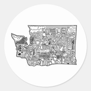 Adesivo Redondo Washington Doodle Sticker