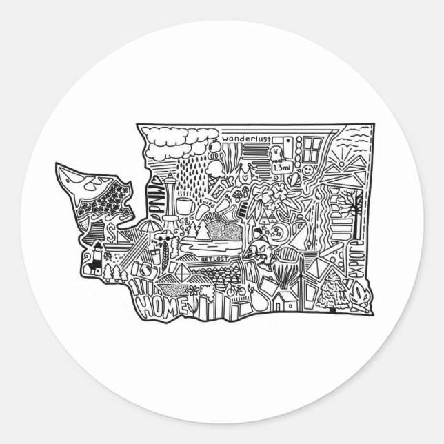 Adesivo Redondo Washington Doodle Sticker (Frente)