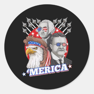 Adesivo Redondo Washington Roosevelt Bald Eagle 4 De Julho Patrio