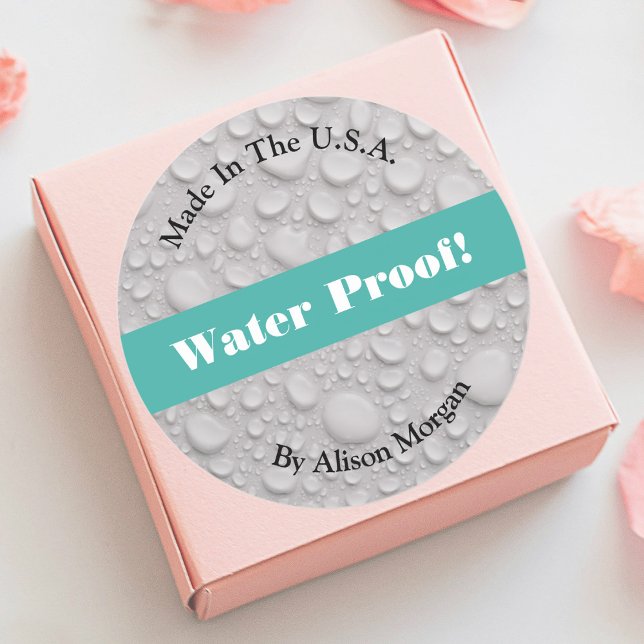 Adesivo Redondo Water Proof, DIY 3 Text Lines & Photo, Teal (Criador carregado)