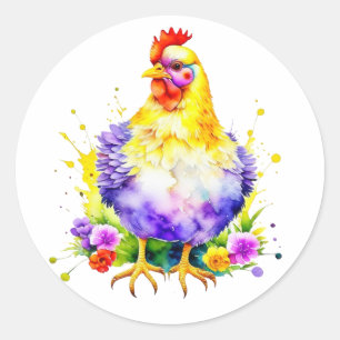Adesivo Redondo Watercolor AI Chicken Art