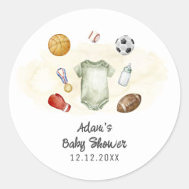 Adesivo Redondo Watercolor All Star Sports bodysuit Baby Shower