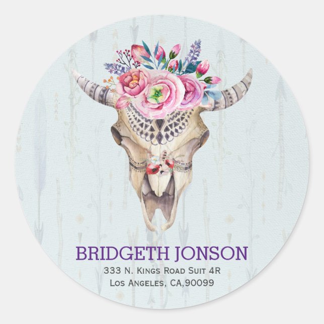 Adesivo Redondo Watercolor Animal Skull (Frente)