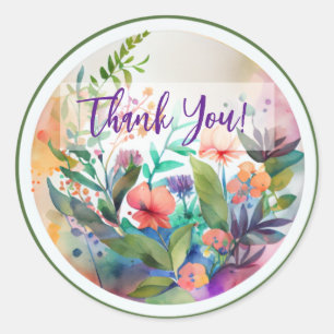 ADESIVO REDONDO WATERCOLOR ART FLOWERS DESIGN "OBRIGADO"