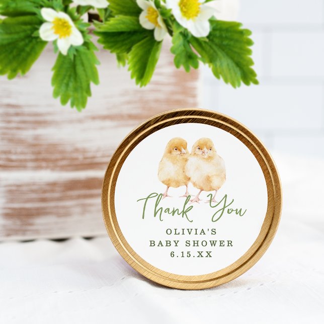 Adesivo Redondo Watercolor Baby Chicks  Baby Shower Favor (Criador carregado)