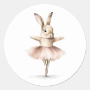 Adesivo Redondo Watercolor Ballerina Bunny Dancing Tan Pink