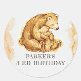 Adesivo Redondo Watercolor Bear Birthday Personalizado