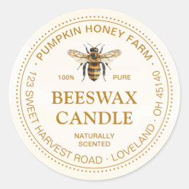 Adesivo Redondo Watercolor Bee Dotted Frame Beeswax Product Label
