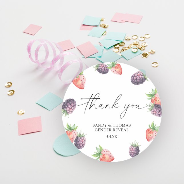 Adesivo Redondo Watercolor Berries - Obrigado, gênero revela (Criador carregado)