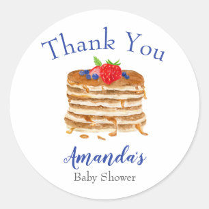 Adesivo Redondo Watercolor Berry Pancake Blue Gingham Obrigado