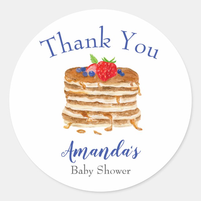 Adesivo Redondo Watercolor Berry Pancake Blue Gingham Obrigado (Frente)