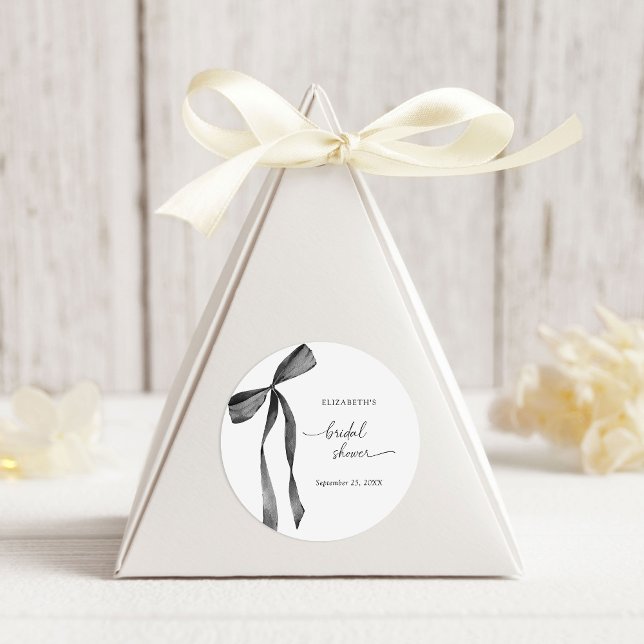 Adesivo Redondo Watercolor Black Coquette Bow Bridal Shower (Criador carregado)