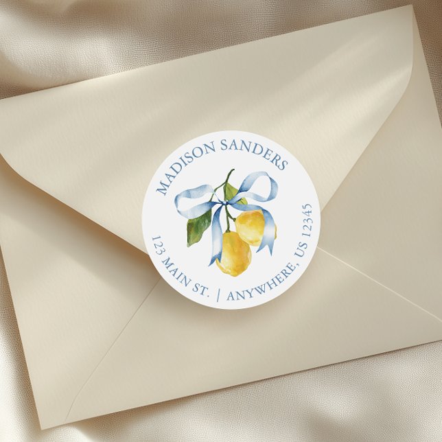 Adesivo Redondo Watercolor Blue Arco Lemons Endereço (Criador carregado)