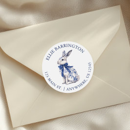 Adesivo Redondo Watercolor Blue Chinoiserie Rabbit Endereço