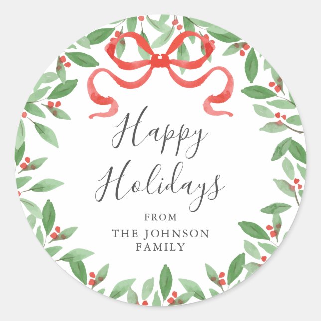 Adesivo Redondo Watercolor Bow Personalized Gift Sticker (Frente)