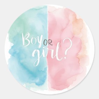 Adesivo Redondo Watercolor Boy or Girl Gender Reveal Party Shirt