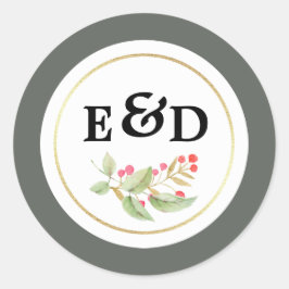 Adesivo Redondo Watercolor Branches Monograma Casamento