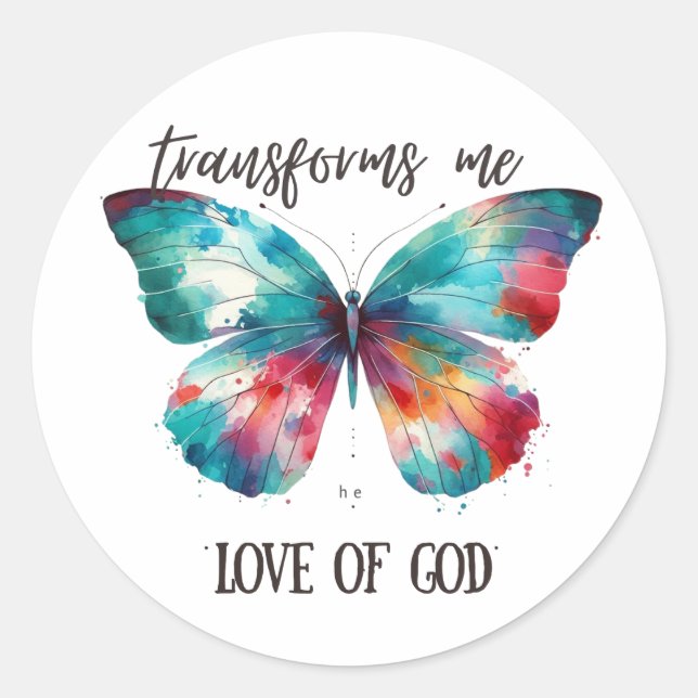 Adesivo Redondo Watercolor butterfly with Christian quote: "God's  (Frente)