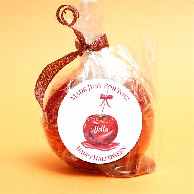Adesivo Redondo Watercolor Candy Apple Happy Halloween (Add this beautiful watercolor with your child's name to make it extra special. )