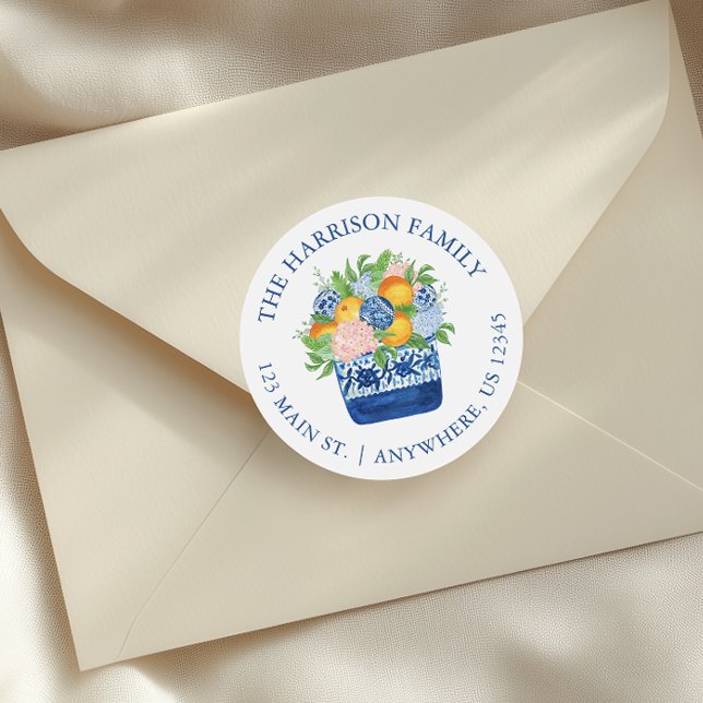 Adesivo Redondo Watercolor Chinoiserie Mandarins Endereço de Natal (Criador carregado)