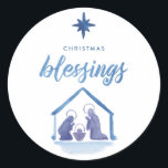 Adesivo Redondo Watercolor Christmas Blessings Natividade Holiday<br><div class="desc">Um adesivo religioso moderno com natividade e estrela pintadas à mão. Veja o nosso compro para mais peças neste design!</div>