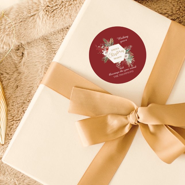 Adesivo Redondo Watercolor Christmas Botanical Name Red (Criador carregado)