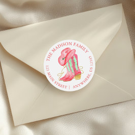 Adesivo Redondo Watercolor Christmas Cowboy Boots Endereço de Devo