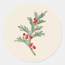 Adesivo Redondo Watercolor Christmas Juniper Branch com Berries