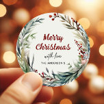 Adesivo Redondo Watercolor Christmas Wreath com amor de<br><div class="desc">Festiva aquarela por baixo dos palitos de Natal Merry Dags. Clique no botão editar/personalizar para personalizar este design com seu texto.</div>