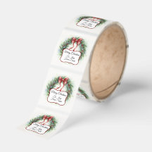 Watercolor Christmas Wreath Gift Address Label