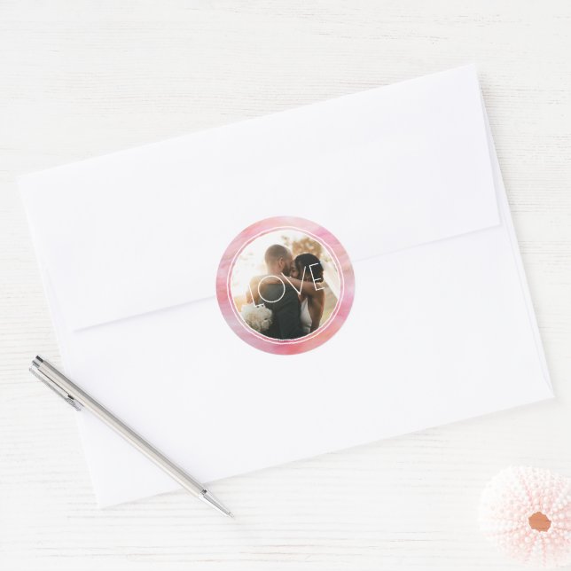Adesivo Redondo Watercolor Circle Pink Peach Custom Photo (Envelope)
